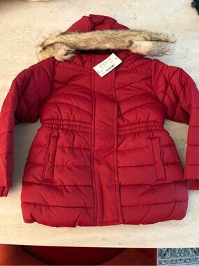 Gymboree Bright Red Quilted Puffer Coat with Faux Fur Hood
